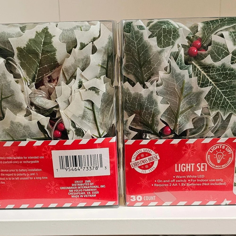 LED Holly String Lights - White and Green
